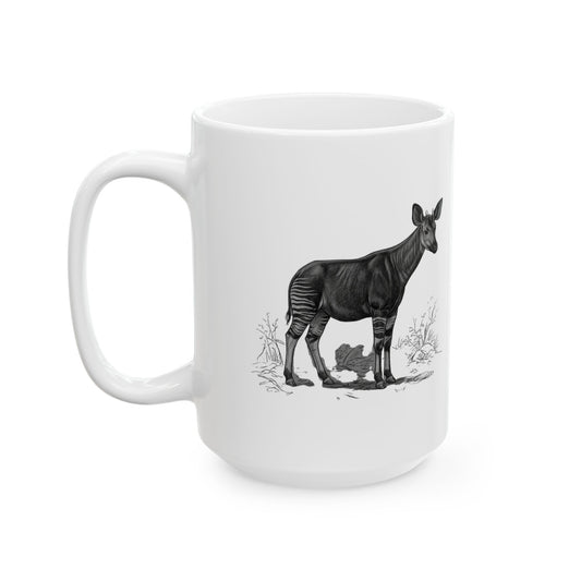 "Pencil Sketch Art Okapi" White Ceramic Mug