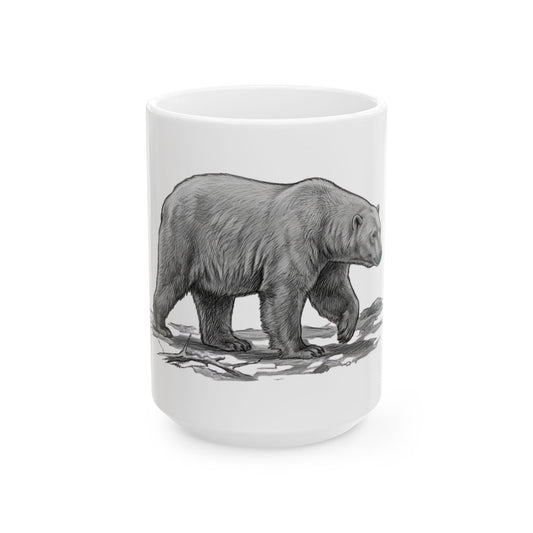 "Pencil Sketch Art Polar Bear" White Ceramic Mug