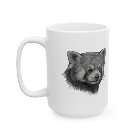 "Pencil Sketch Art Red Panda" White Ceramic Mug — Graphic