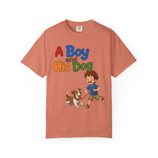 Color: Terracotta | A Boy And His Dog Unisex Garment-Dyed Tee