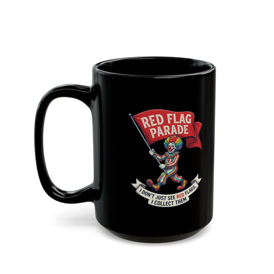 "Red Flag Parade" Black Ceramic Mug