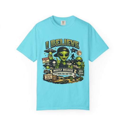 Color: Lagoon Blue | I Believe Unisex Garment-Dyed Tee