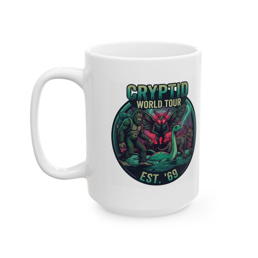 "Puzizia (Global-Cryptid Mashup) Cryptid World Tour" White Ceramic Mug — Graphic