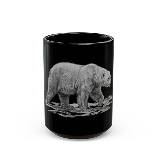 "Pencil Sketch Art Polar Bear" Black Ceramic Mug