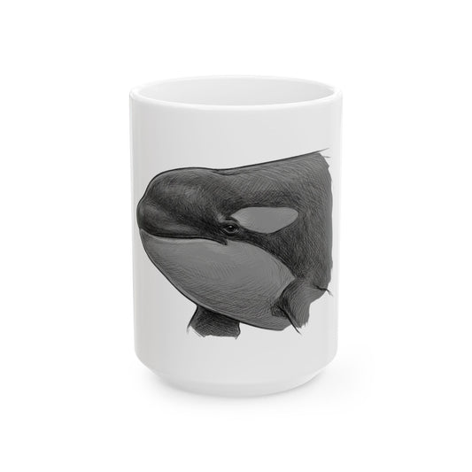 "Pencil Sketch Art Orca" White Ceramic Mug — Graphic