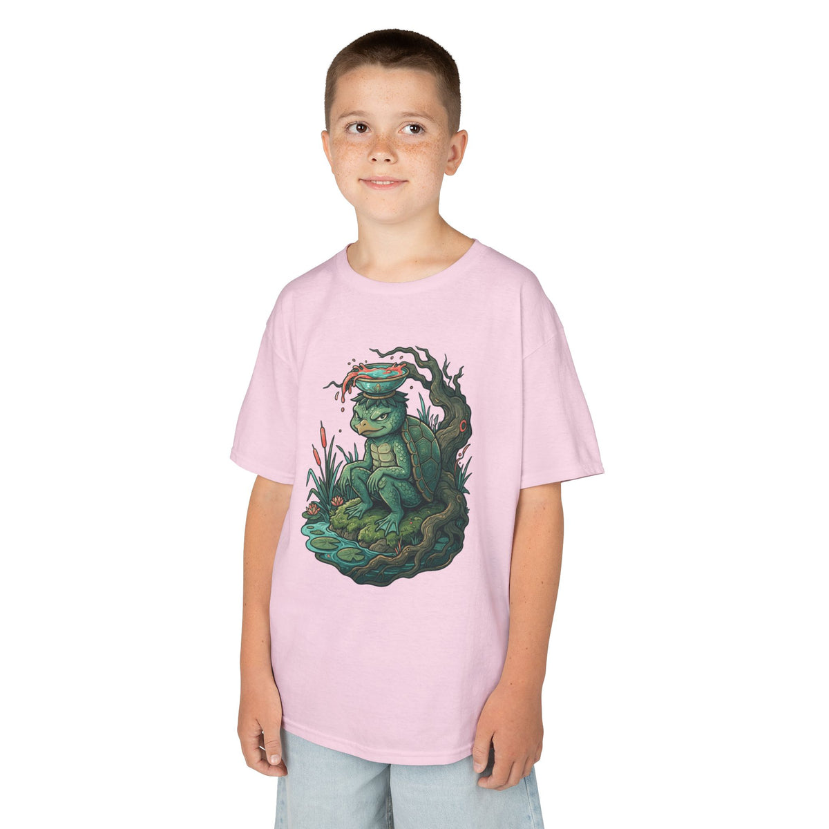 Color: Light Pink | Kappa (Japanese Folklore) Kids Tee