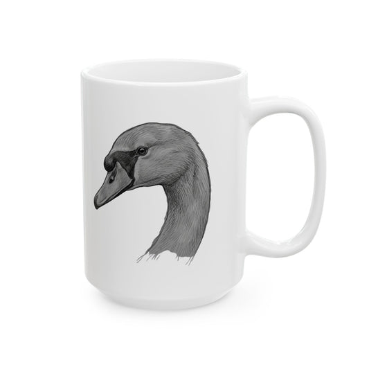 "Pencil Sketch Art Swan" White Ceramic Mug — Graphic