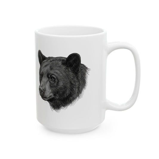 "Pencil Sketch Art Black Bear" White Ceramic Mug — Graphic