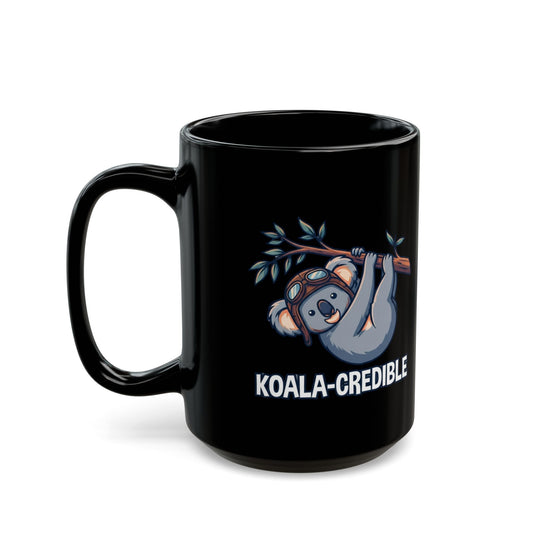 "Koala Credible" Black Ceramic Mug