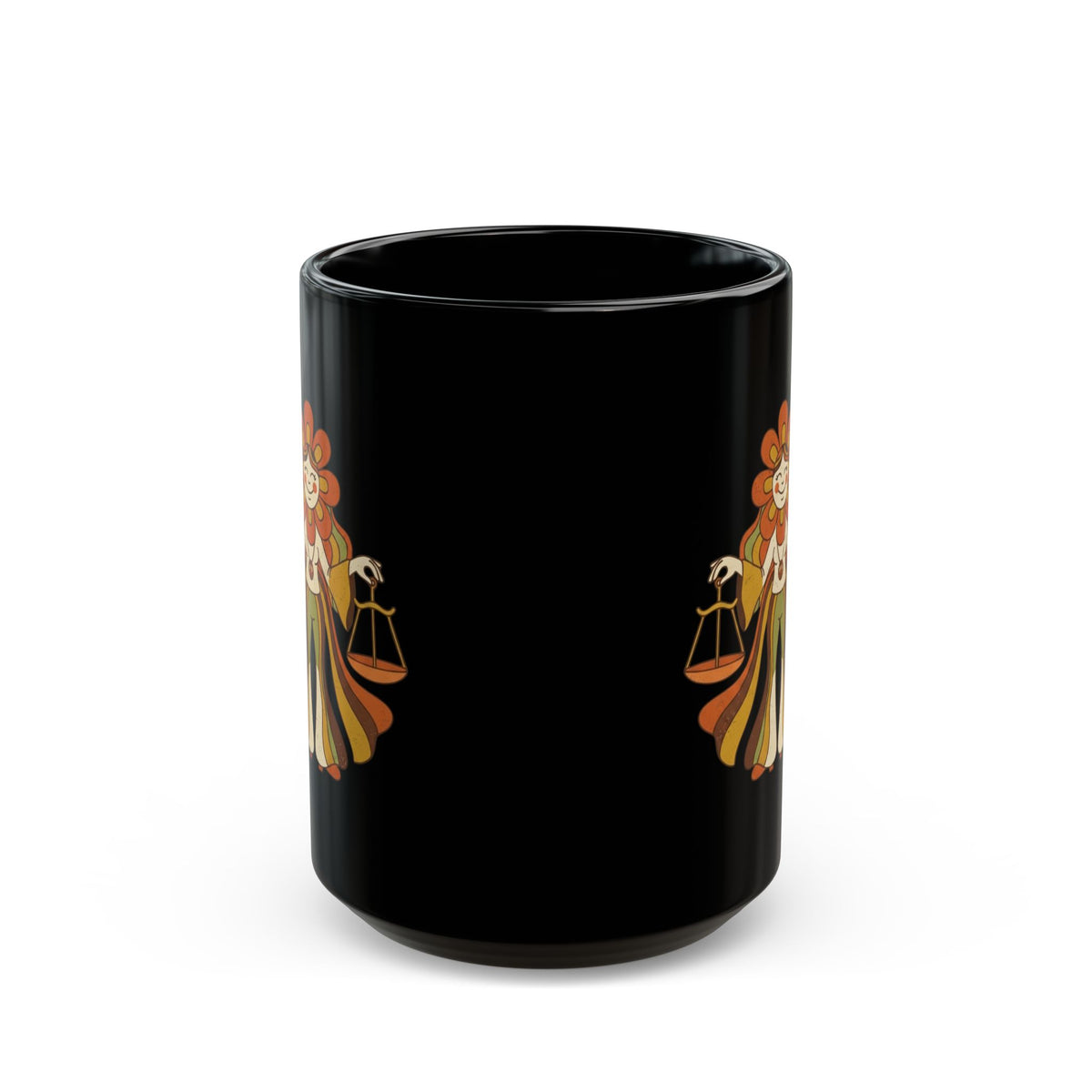 "Retro Mascot Groovy Libra" Black Ceramic Mug — Graphic
