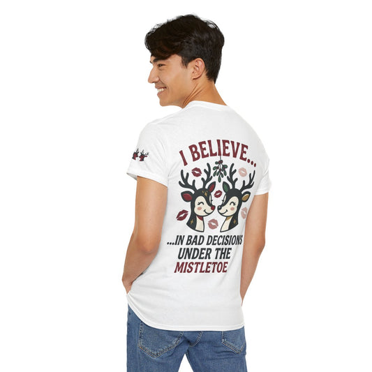 Color: White | Bad Decisions Under the Mistletoe Premium Graphic Tee