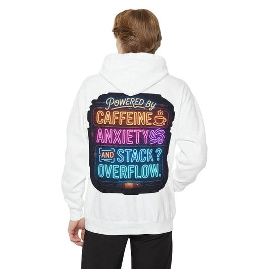 Color: White | Caffeine Anxiety And Stack Overflow Garment-Dyed Hoodie