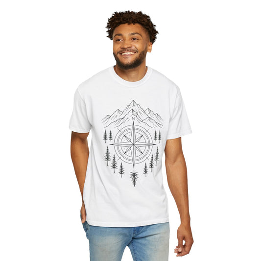Color: White | Compass Unisex Garment-Dyed Tee