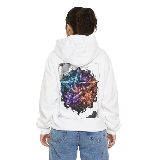 Color: White | Cosmic Spectrum Pentacle Garment-Dyed Hoodie