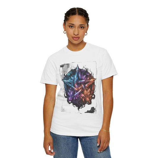 Color: White | Cosmic Spectrum Pentacle Unisex Garment-Dyed Tee