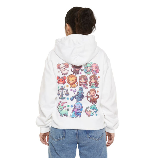 Color: White | Cute Chibi Zodiac Garment-Dyed Hoodie