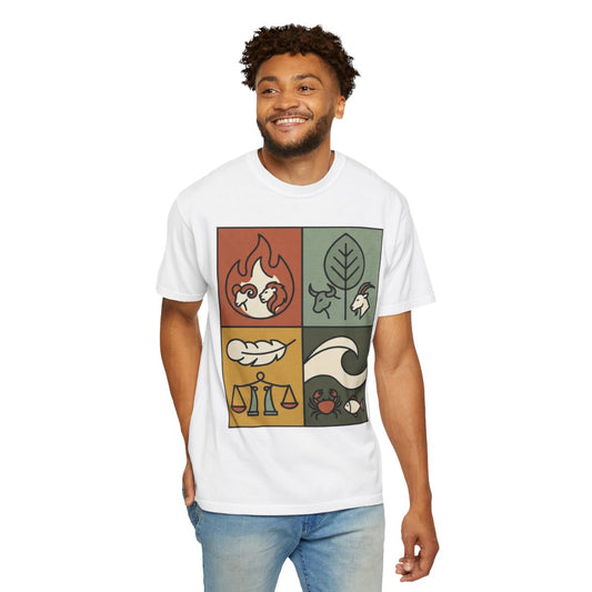 Color: White | Four Elements- Fire, Earth, Air, Water Unisex Garment-Dyed Tee