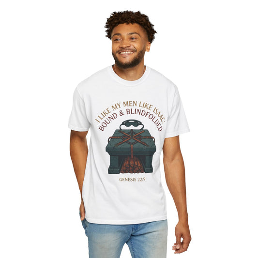Color: White | Good Book Series Bound & Blindfolded Unisex Garment-Dyed Tee