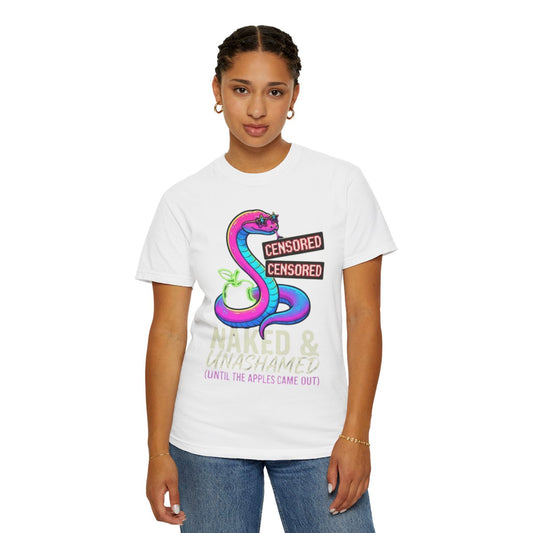 Color: White | Good Book Series Naked & Unashamed Unisex Garment-Dyed Tee