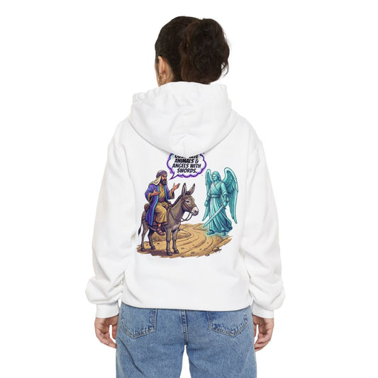 Color: White | Good Book Series Obstinate Animals & Angels With Swords Garment-Dyed Hoodie