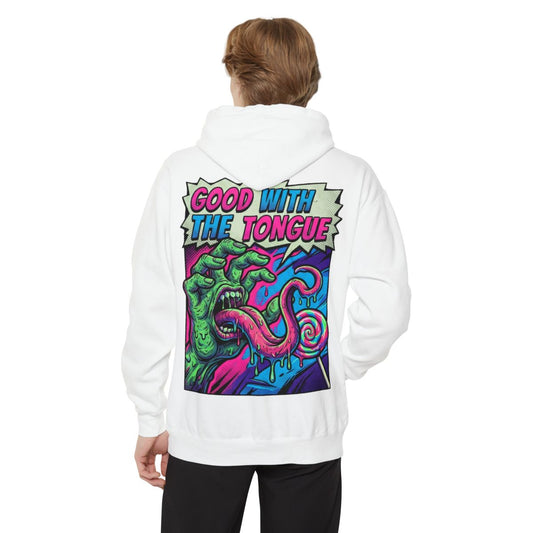 Color: White | Good With the Tongue Garment-Dyed Hoodie