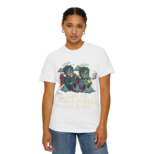 Color: White | Hark The Herald Angels Unisex Garment-Dyed Tee