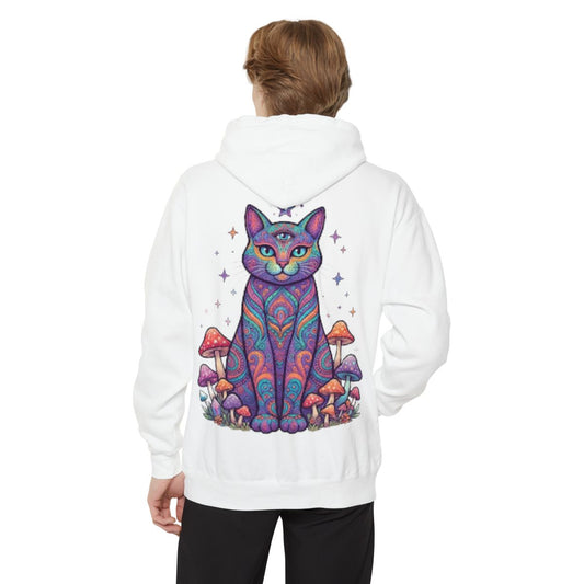 Color: White | Hippy Cat Garment-Dyed Hoodie