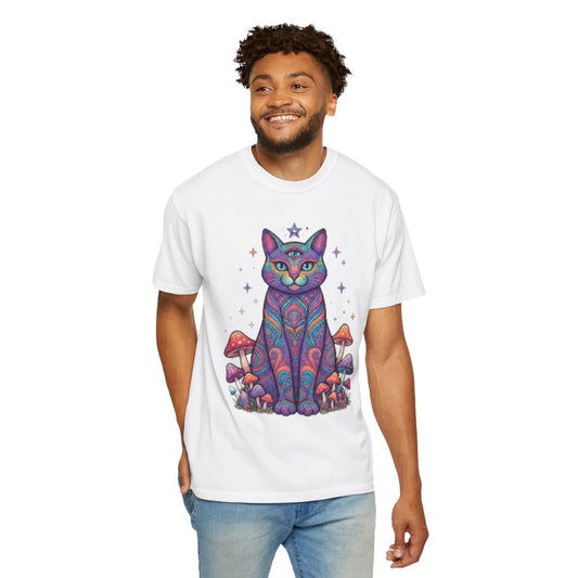 Color: White | Hippy Cat Unisex Garment-Dyed Tee