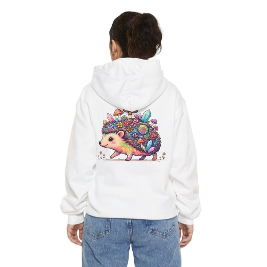Color: White | Hippy Hedgehog Garment-Dyed Hoodie