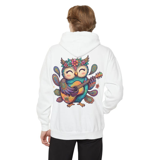 Color: White | Hippy Owl Garment-Dyed Hoodie