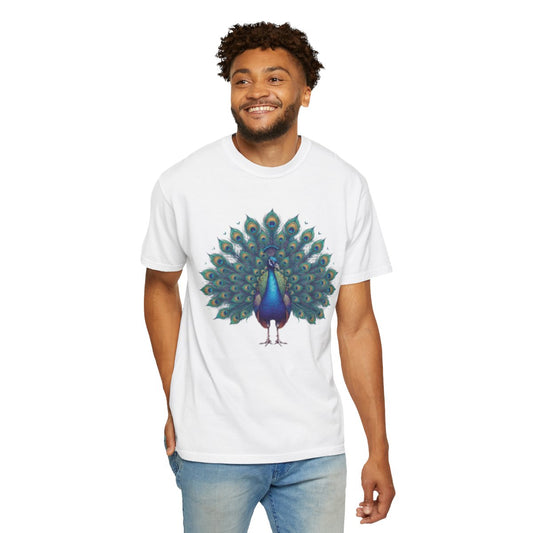 Color: White | Hippy Peacock Unisex Garment-Dyed Tee