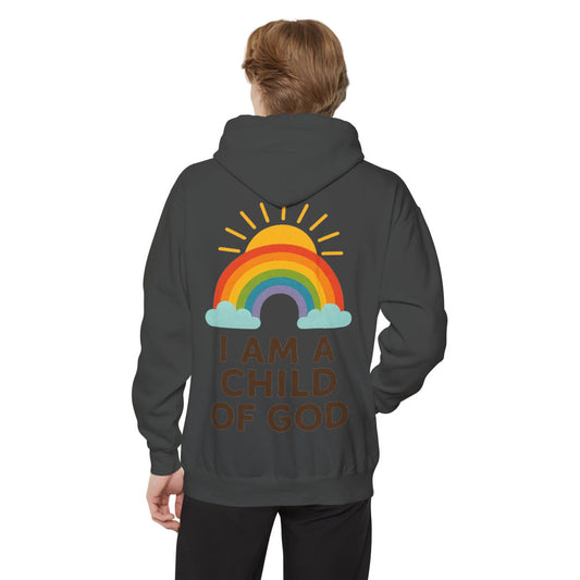 Color: Pepper | I Am A Child of God Garment-Dyed Hoodie