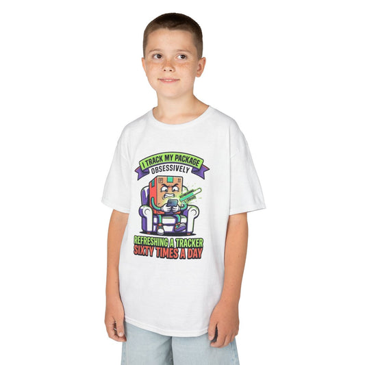 Color: White | I Track My Package Obsessively Kids Tee