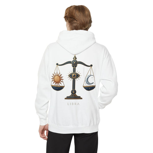 Color: White | Libra The Balanced Scales Garment-Dyed Hoodie