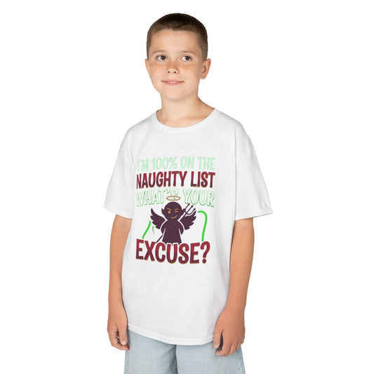 Color: White | On The Naughty List Kids Tee