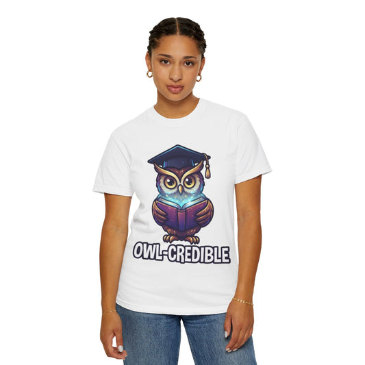 Color: White | Owl Credible Unisex Garment-Dyed Tee