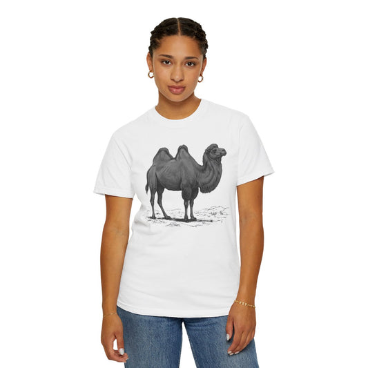 Color: White | Pencil Sketch Art Camel Unisex Garment-Dyed Tee