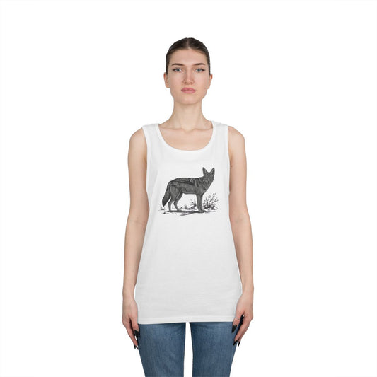 Color: White | Pencil Sketch Art Coyote Tank Top