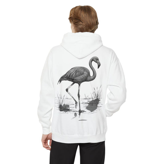 Color: White | Pencil Sketch Art Flamingo Garment-Dyed Hoodie