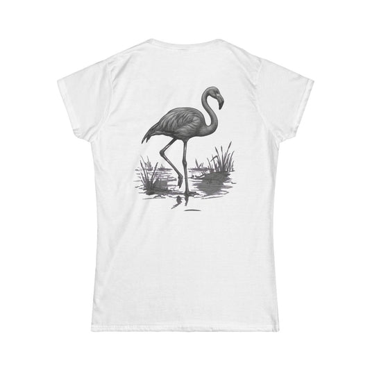 Color: White | Pencil Sketch Art Flamingo Women's Tee