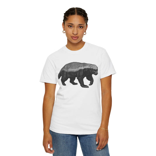 Color: White | Pencil Sketch Art Honey Badger Unisex Garment-Dyed Tee