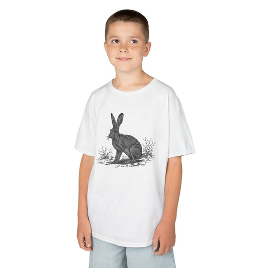 Color: White | Pencil Sketch Art Jack Rabbit Kids Tee