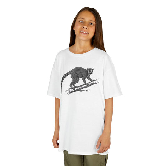 Color: White | Pencil Sketch Art Lemur Kids Tee