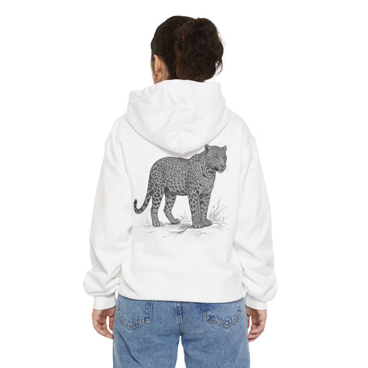 Color: White | Pencil Sketch Art Leopard Garment-Dyed Hoodie