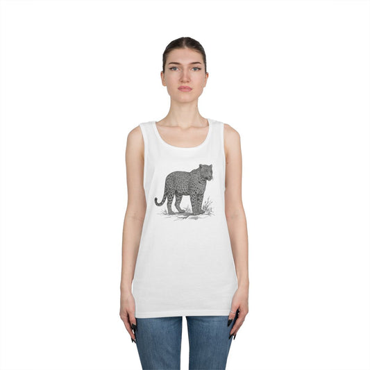 Color: White | Pencil Sketch Art Leopard Tank Top