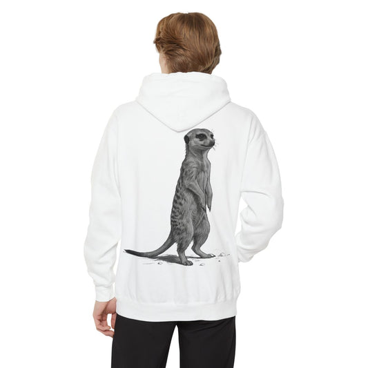 Color: White | Pencil Sketch Art Meerkat Garment-Dyed Hoodie