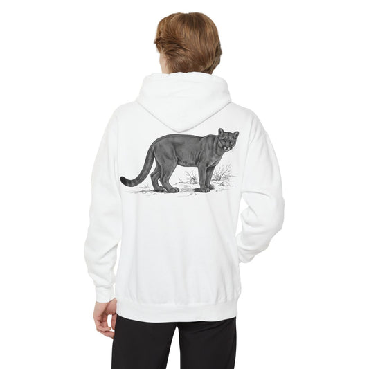 Color: White | Pencil Sketch Art Mountain Lion Garment-Dyed Hoodie