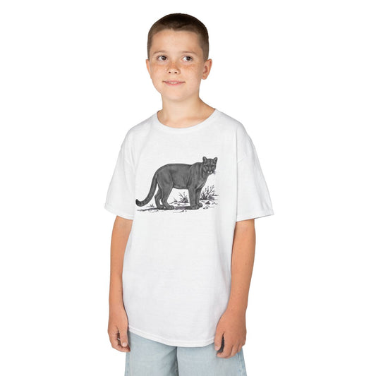 Color: White | Pencil Sketch Art Mountain Lion Kids Tee