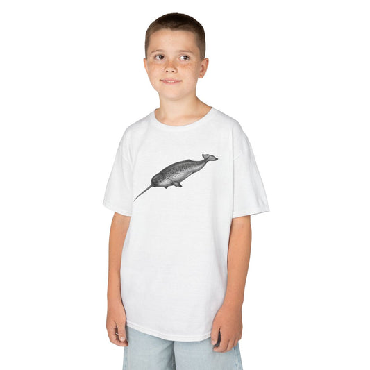 Color: White | Pencil Sketch Art Narwhal Kids Tee