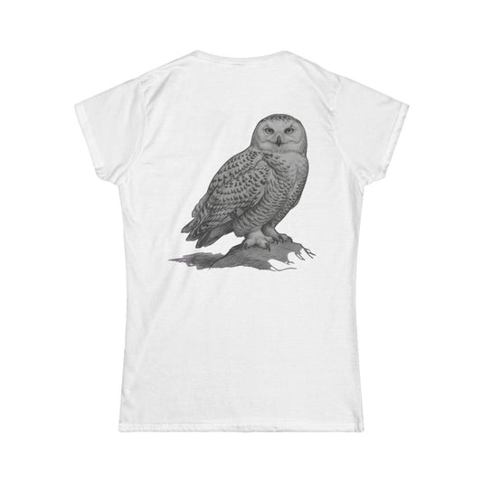 Color: White | Pencil Sketch Art Owl Women's Tee